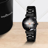 Analog Women's Black Dial, Black Metal Strap - 8052
